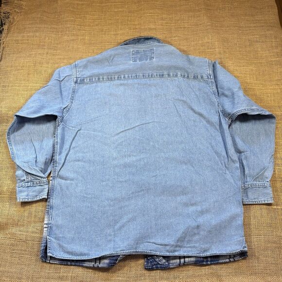 Vintage EXP (Jeans by Express) Woman's Full Zip Denim Plaid Front Shirt Size M - Picture 7 of 7